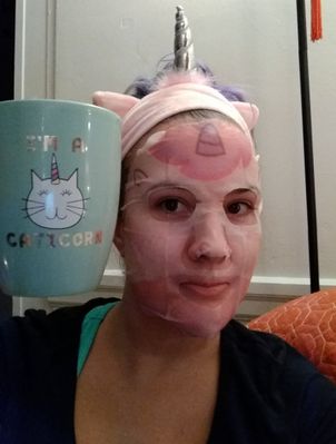 In case the Caticorn and unicorn mask wasn't obvious enough, my mug tells you what I am.