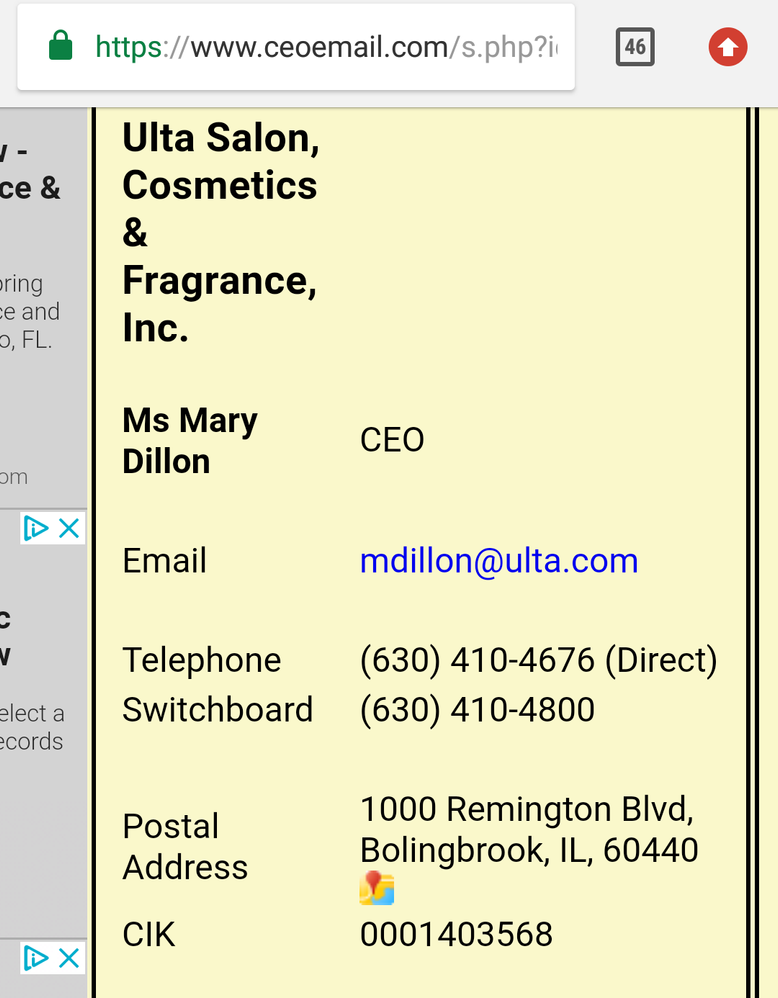 CEO  contact info is surprisingly easy to find :D