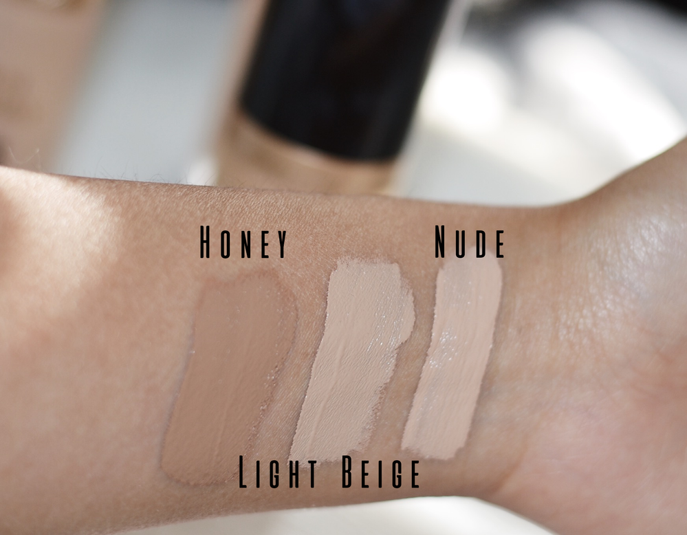 Born This Way Super Coverage Concealer swatches: Honey, Light Beige, Nude