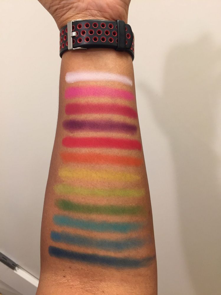 Viseart Editorial Brights - an old swatch photo of my full size palette. These swatches were done with a shader brush.