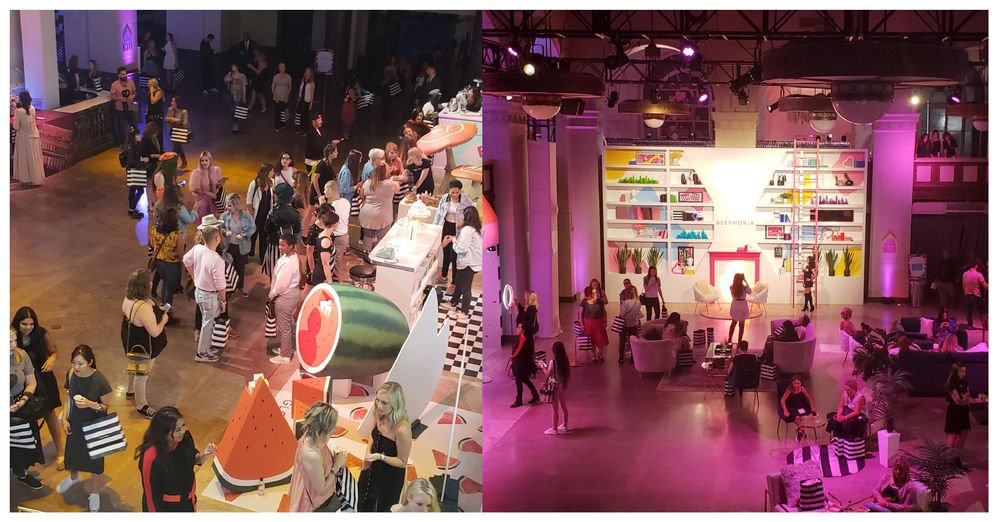 Shots from above of the neighbourhood and livingroom.