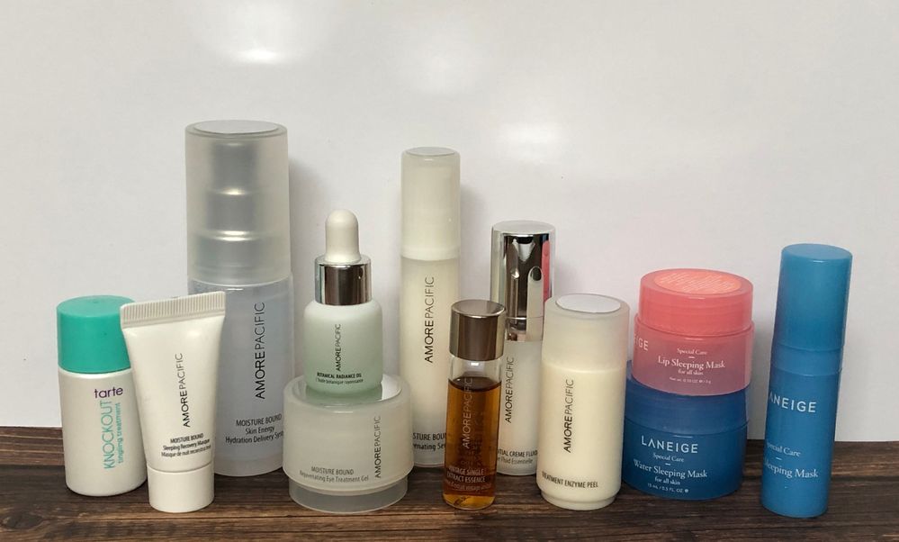 Except for the AmorePacific Radiance Oil and sleeping mask and the Tarte Knockout, I've tried everything here before, just not at the same time. My wallet is a little nervous my skin will get on very well with the AmorePacific products. LOL!