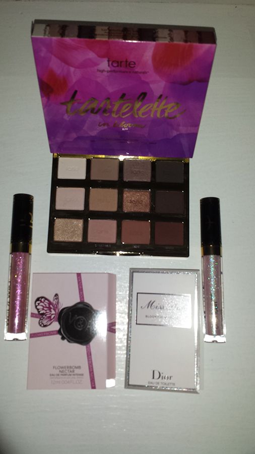 The Tarte in Bloom palette is from Sephora and the lipglosses are from Wet N Wild.