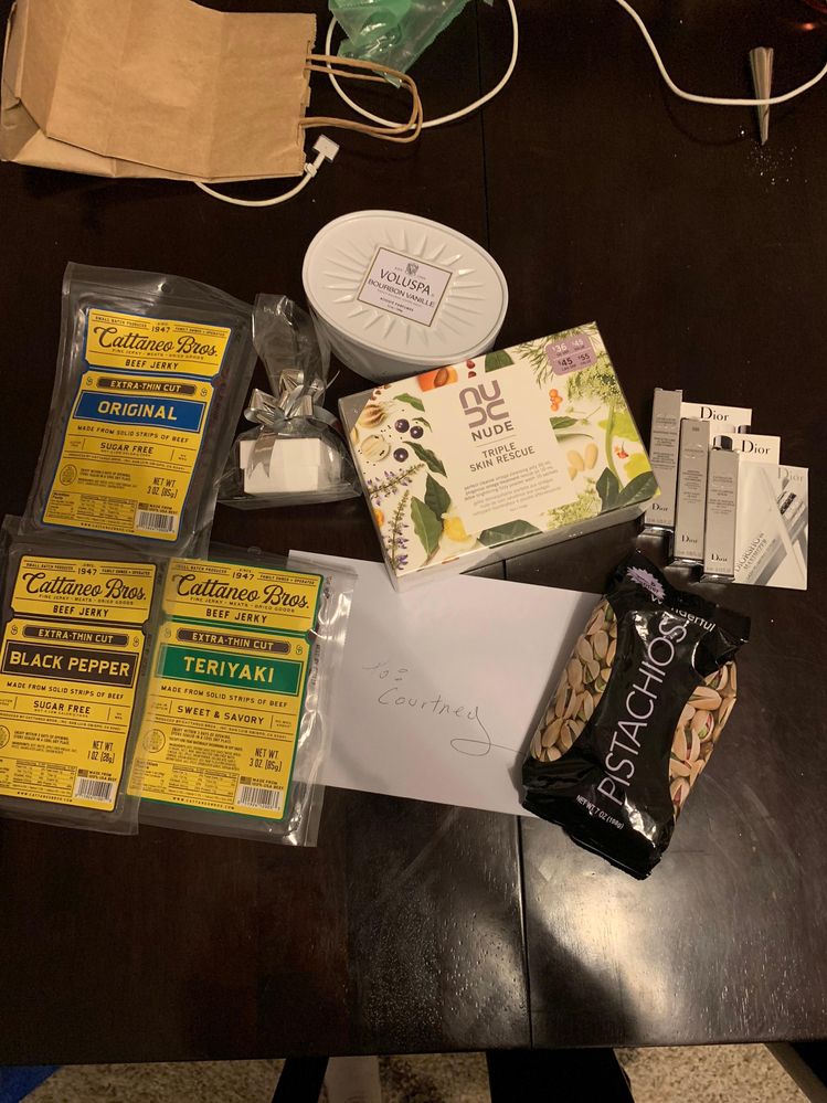 She also included lots of other treats! WOW! A collection of favorites- my favorite nuts, mascara, and candle. Also some new treats, I actually have not tried anything from NUDE- very exciting.. and more delicious local jerky too, YUM! TY TY TY  <3