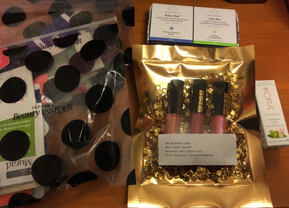 Since sephora has the 2x points on skincare I figured it was a good time to finally try the DE facial bars and the Kora eye oil. And I finally caved and had to get the PMG glosses after seeing all the great reviews and swatches.