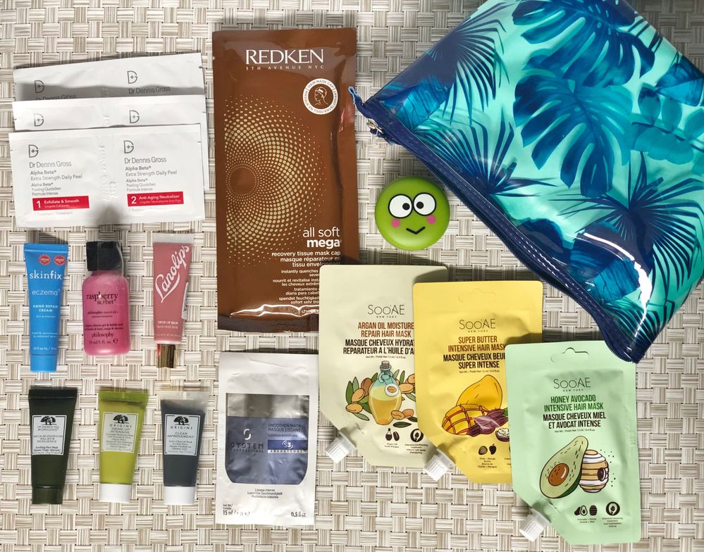 Oh my goodness! I love the DDG peel pads and they come in handy when I travel. All of these goodies will come in handy. So many new-to-me treats. That Keroppi lip balm is absolutely adorbs and I love the bag. I carry my sheet masks in a beauty bag when I travel and it looks like I have a fun and pretty travel bag for spring and summer!