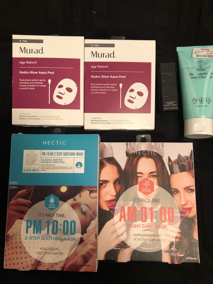 These on Wednesday... this was eshoe's influence, I needed to try the Hectic masks, the Murad are a favourite and at this price I don't need to ration them!  A Nars Audi that I don't have in a shade I love... had to have . And another ericashort influenced Yaddah cleanser... I don't need cleanser for another two years, but hey what's one more at this point?