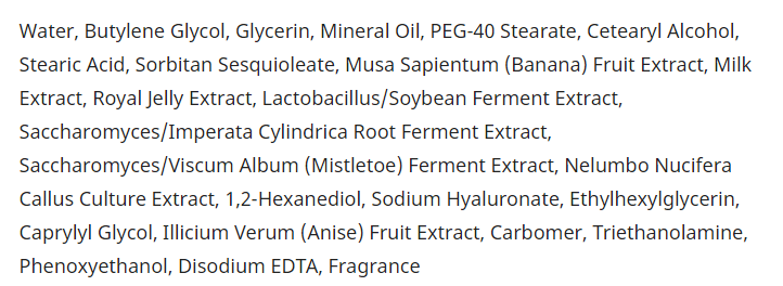 Ingredients List - A'Pieu Banana Milk One Pack Mask (from misshaus dot com)