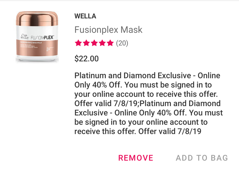 Wella (masks only) 40% off. I'd recommend Fusionplex, but it's OOS :/