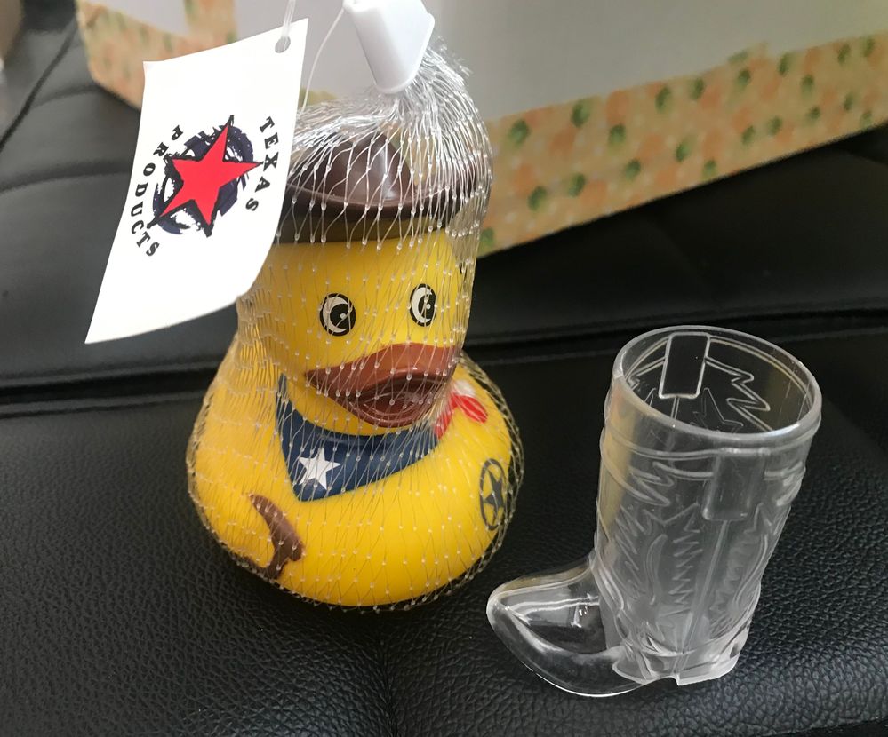 Texan duck and a boot shot glass!!!!