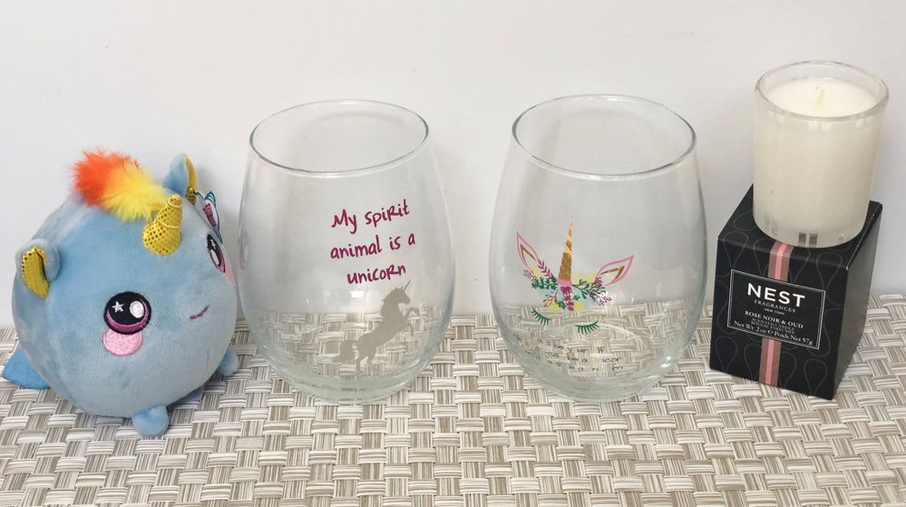 How great are these wine glasses – loooove!!! So pretty too.  And the plush is just so adorbs. I am pretty sure the little one will want to take that home with her after she comes to visit me this weekend. :)