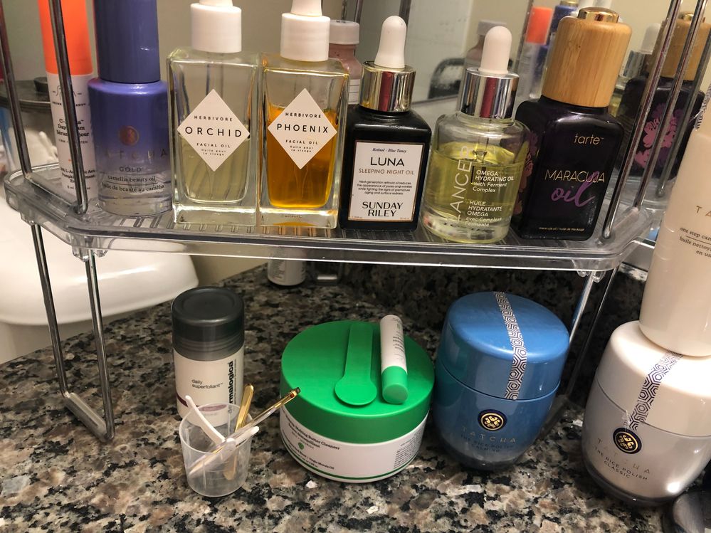 Closet up on the oils and some cleansers