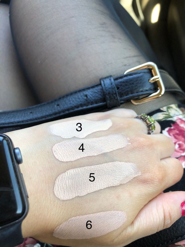 Dried swatches in car lighting