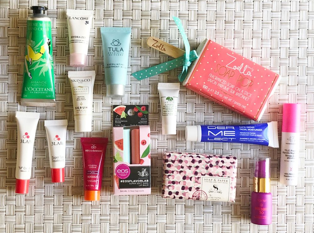 Look at all these beauties! How adorable is that popsicle shaped bar soap – so cute and yes, those are are watermelon and lychee flavored lip balms – could you have picked out more perfect flavors for me Tamara?!! The skincare samples will get some love and I almost don’t want to use the L’Occitane hand cream – the illustration is so pretty!