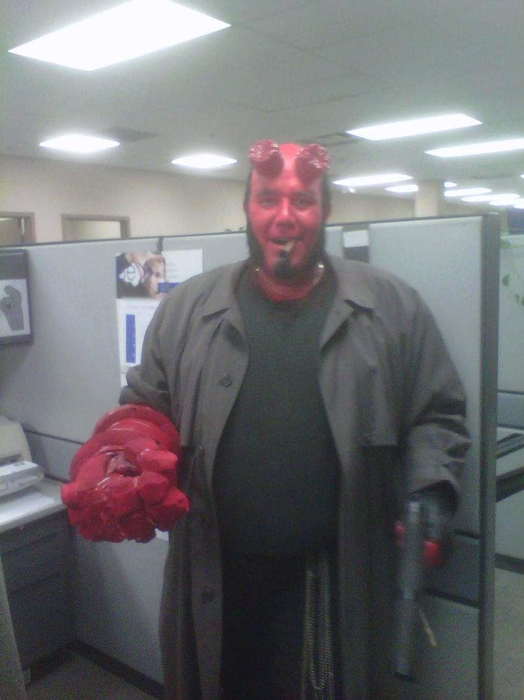Yup he took the kids trick a treating dressed like Hellboy