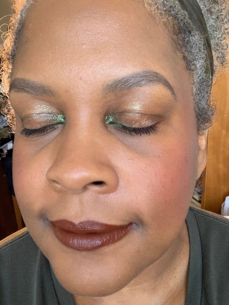 The sheer wash of green on my lids is barely visible in this photo.