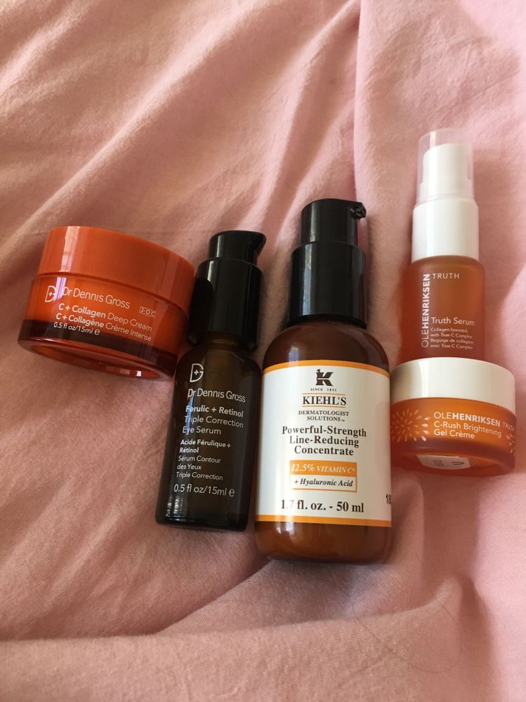 I am using Kiehl’s Vitamin C Line Reducing Concentrate a few mornings a week. It’s a repurchase. But I have samples of other Vitamin C. My plan was to use 1-2 Vitamin C products in the AM under make up and use an AHA product in the evening. Maybe acids just a few evenings a week? I also have a Neutrogena Rapid Repair Tone Retinol that is just hanging out in my medicine cabinet.