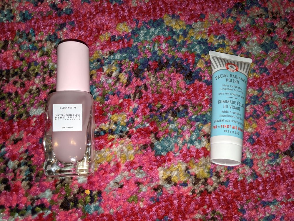 Out: Glow Recipe Pink Juice moisturizer DS.  In: FAB Facial Radiance polish DS