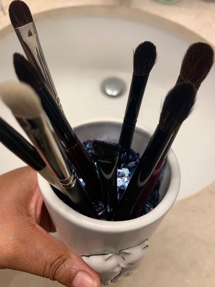 Taking this photo reminded me to wash all the brushes missing from this holder.