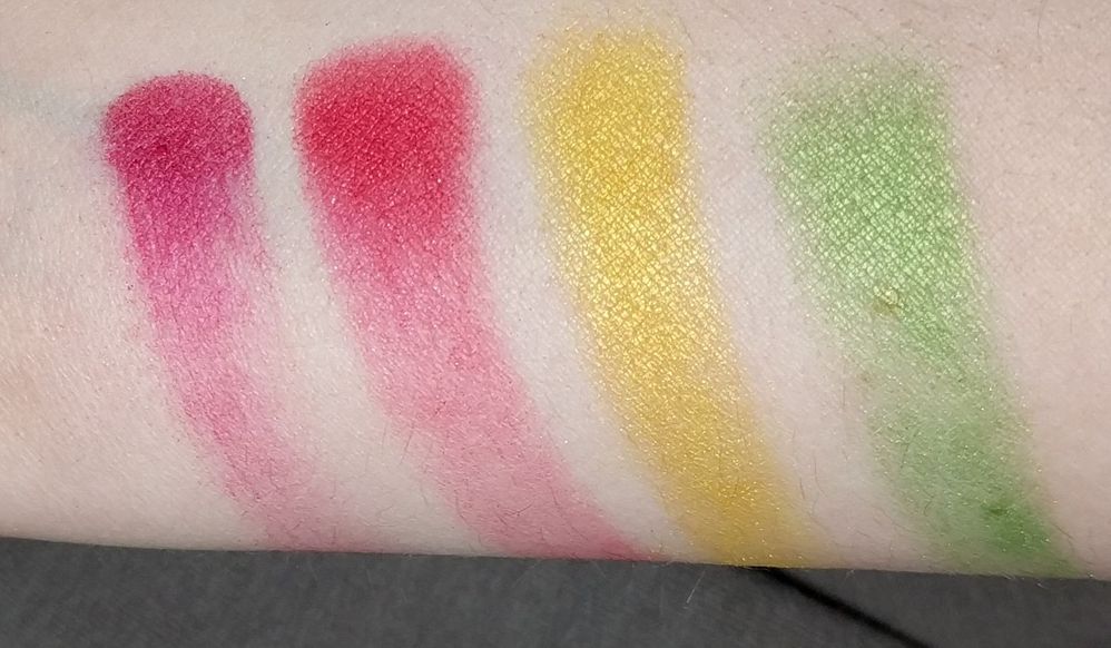 From left to right: Azalea, Cherry Red, Sun Yellow, Chartreuse