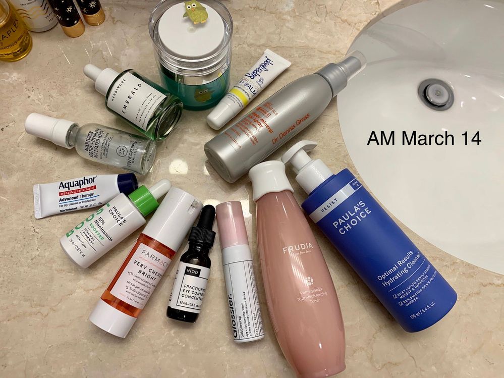 Products used in clockwise order, starting with cleanser.