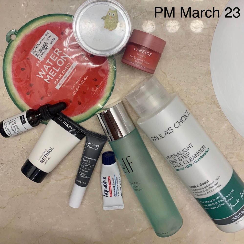 Products used in clockwise order, starting with cleanser.