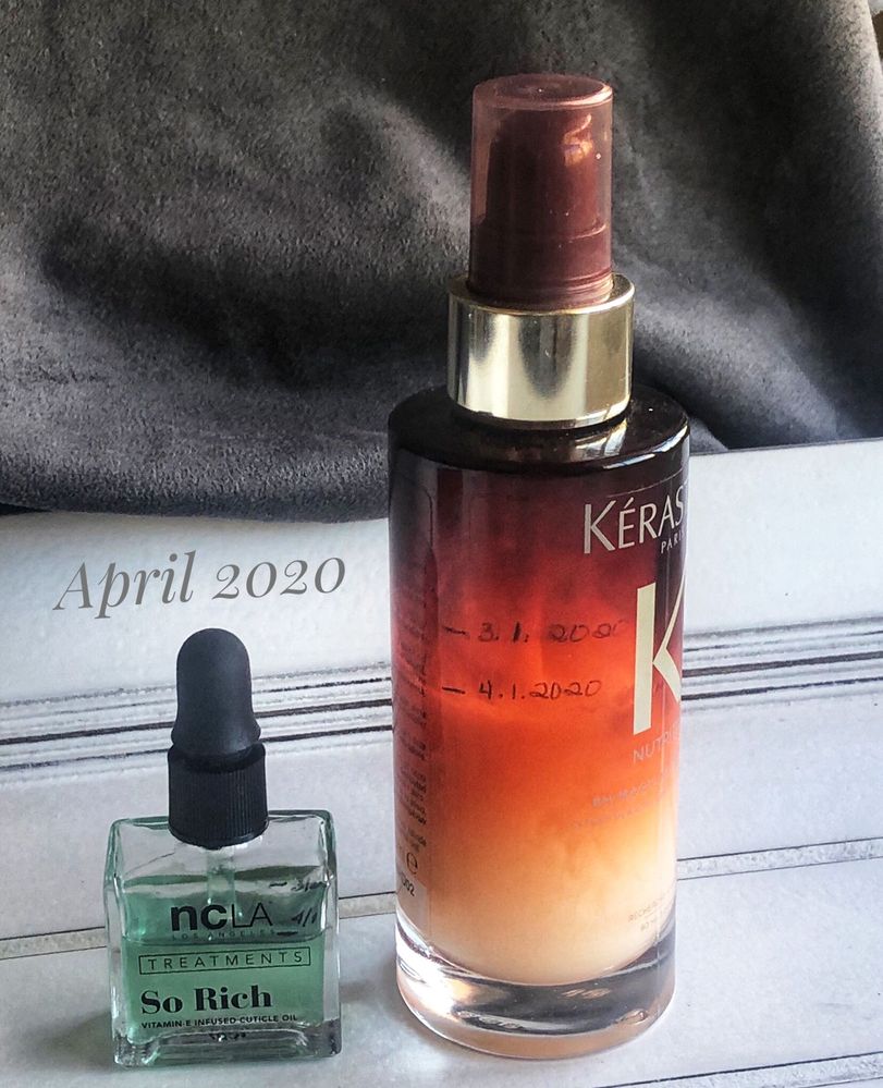 I pulled these out to replace products I finished in February. I spent March trying to get into a rhythm with these two products - it's been easier with the cuticle oil, but I'm not giving up on the Kerastase.