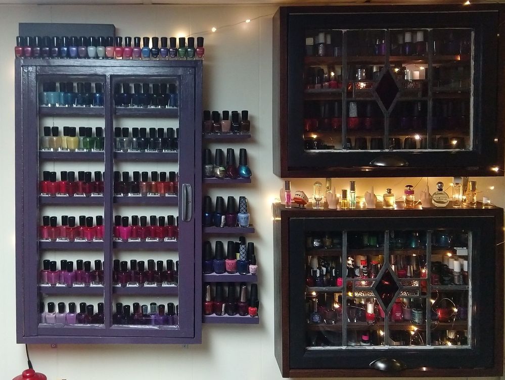 All the polish! Open shelves in the middle are all unused polishes, minus the top shelf (Zoya overflow)