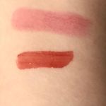 Top: Guerlain KissKiss Rosehip Tinted Lip Balm; Bottom: Sephora Jelly Melt. Both swatched 2x.
