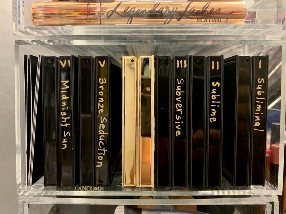 All my Motherships are now in my stack of Container Store Luxe Acrylic drawers. They don’t fit inside the medium drawer, but they do fit inside the drawer’s casing. (I’ve repurposed the drawer in my linen closet.)