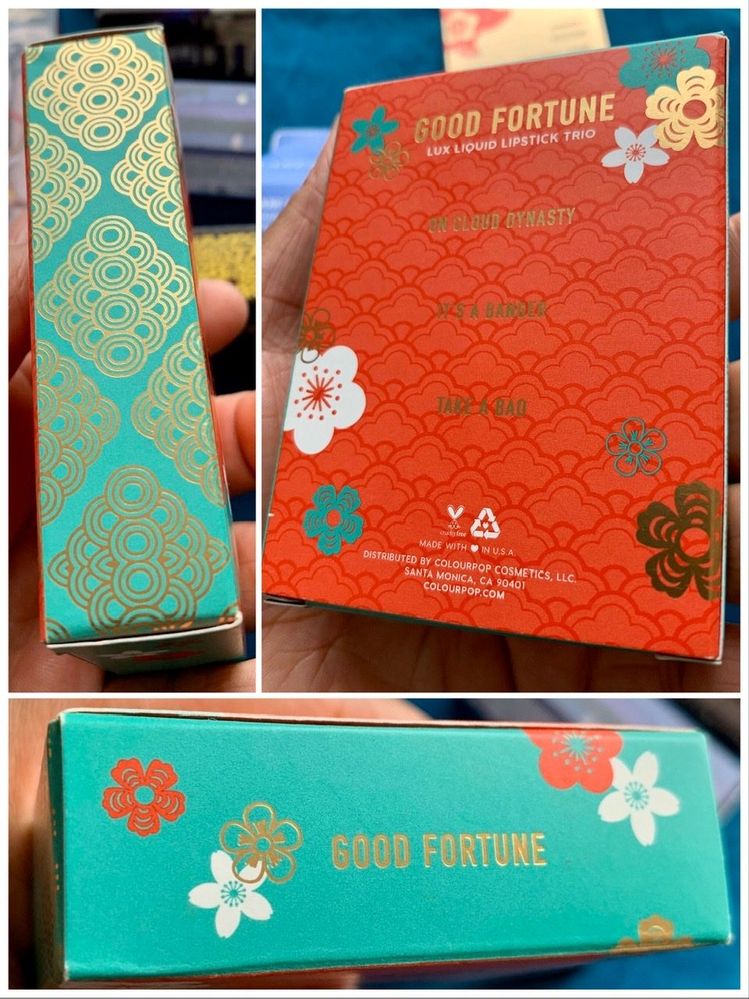 Let’s inspect that ColourPop Good Fortune Velvet Lux trio box. I love this box. It’s much more ornate than the lipsticks’ casing.