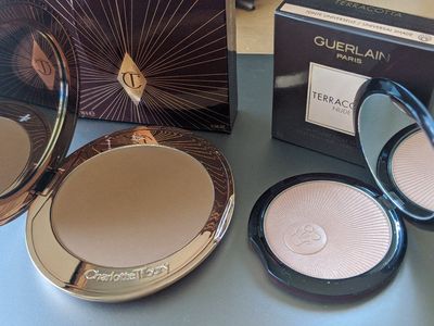 CT Airbrush Flawless Finish Bronzer in Medium; Guerlain Terracotta Nude