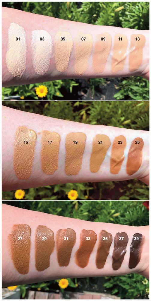 Full range of swatches in outdoor light.