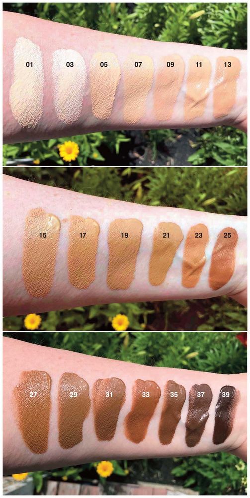 Full range of swatches in outdoor light.