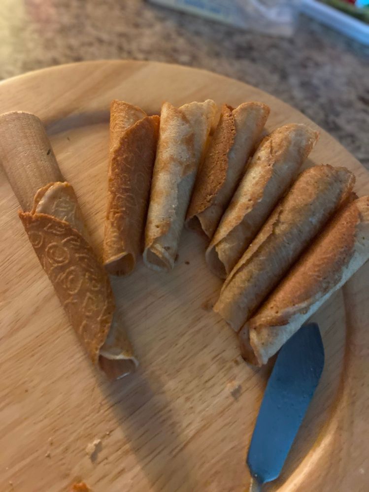 First attempt at krumkake. Working on consistency.