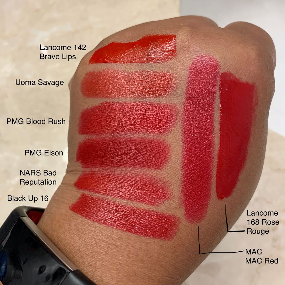 Various red lipsticks.