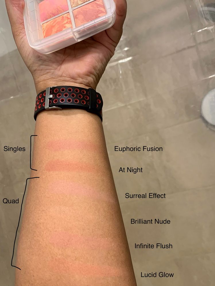 UPDATED: I mislabeled 2 of the quad swatches, oops. (I swatched them out of order.)