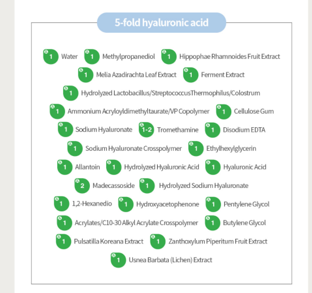 Inci List: Step 1 - 5-fold hyaluronic acid ampoule