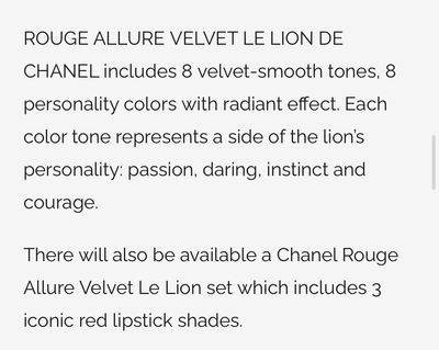 Chanel Rouge Allure Velvet Le Lion de Chanel Lipsticks
