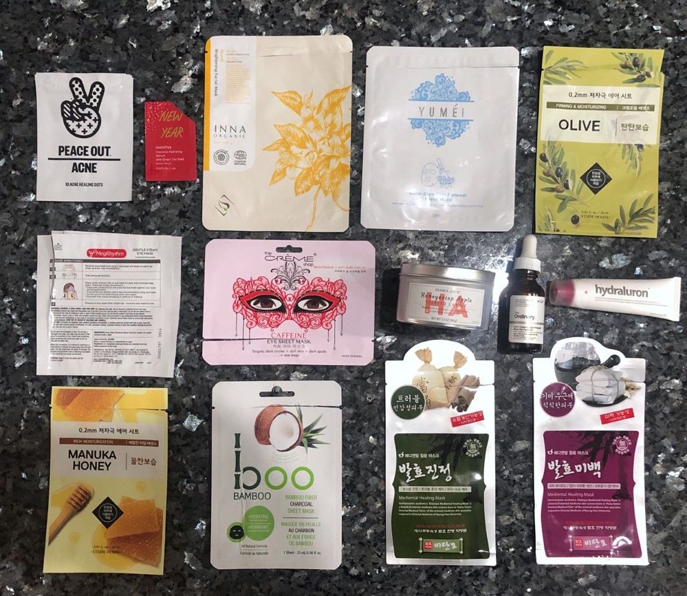 Loves - the three sheet masks on the top row are new loves; everything else are tried-and-true loves.