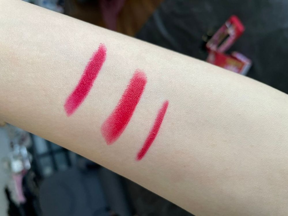 Left to right Elson, Elson 3 and Blood Lust lipliner