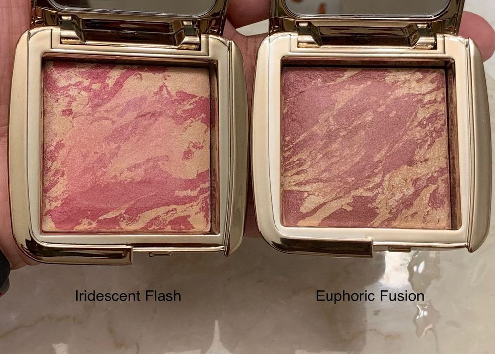 See how much blush pigment is swirled into my Euphoric Fusion pan? I wish ALL my Hourglass blushes had that ratio. Iridescent Flash has a decent amount of blush pigment, though.