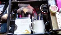 My daily makeup stuff, down for storage