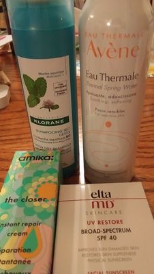If it's a beauty box, you know there had to be an Avene Eau Thermale and a Klorane dry shampoo!  And actually, I like them both. elta md is sunscreen.
