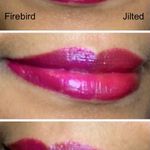 Urban Decay Vice Lipstick: Firebird vs. Jilted. The middle swatch best shows the difference between these 2 shades.
