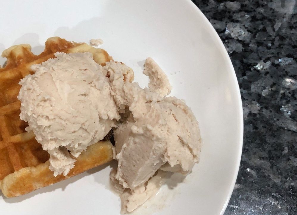 Homemade gluten free Belgian liege with (not homemade) almond milk salted caramel ice cream.