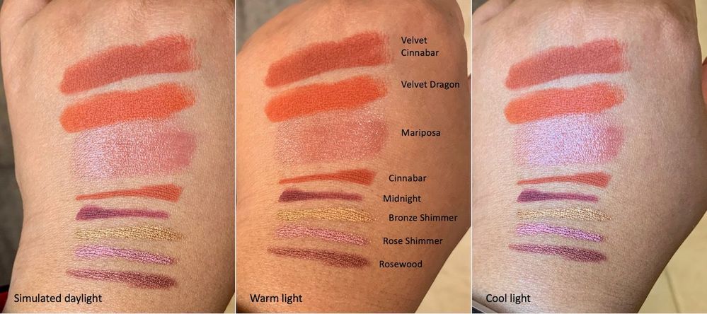Lip product swatches.