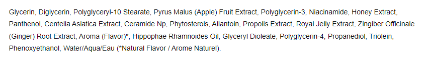 INCI list - new Farmacy Honey Potion (from Sephora (dot) com)