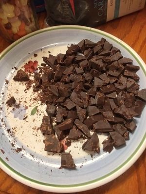 I had to chop the chocolate by hand as I didn't want my older chocolate bars to go to waste.  There has to be a better way. lol