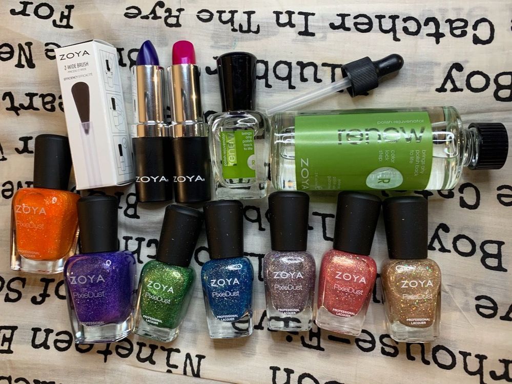 Polish shade names L to R: Beatrix, Alice, Cece, Bay, Tilly, Zooey, Levi.